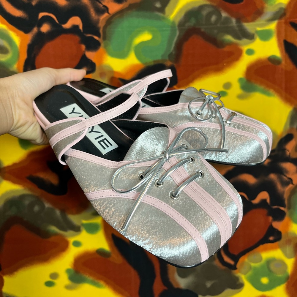 Yie Yie Rumi Mules White & Pink Ballet Flats Women’s Shoes Size 38 Made In Korea